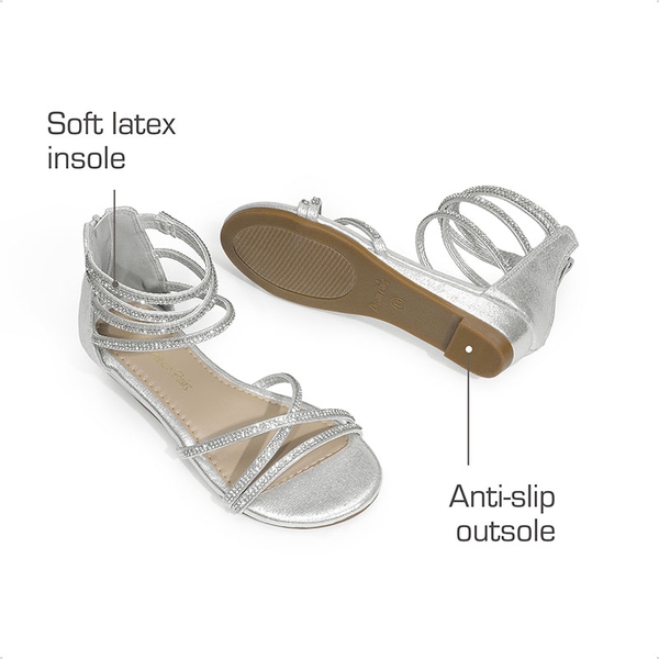 Girls Strappy Low Wedge Sandals - SILVER - 2